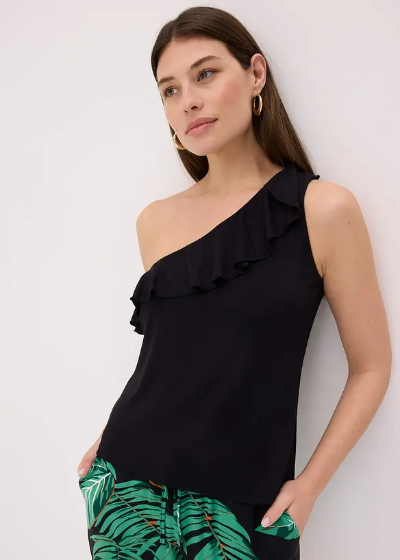 One shoulder top met volant in een zachte viscosemix, bonprix