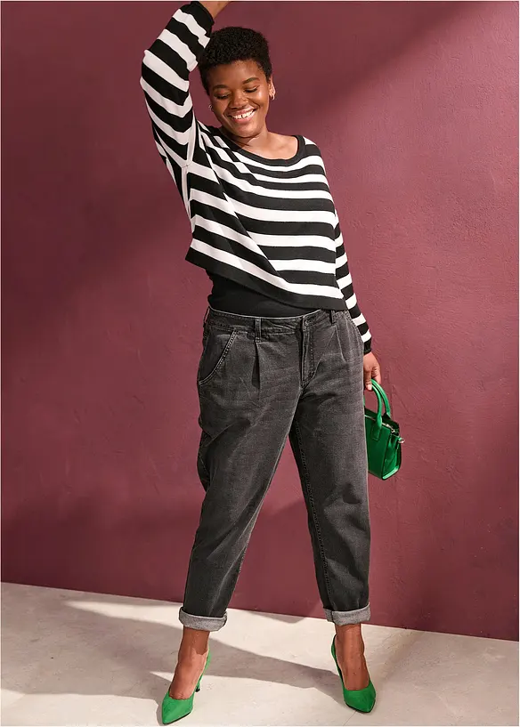 Barrel stretch jeans, mid waist, bonprix