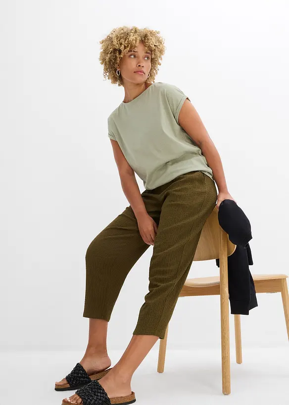 Wijde jersey broek van crêpe, cropped, bonprix