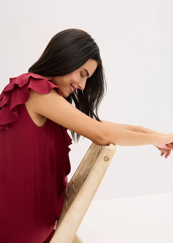 Midi jurk met volants van gestructureerde crêpe, bonprix