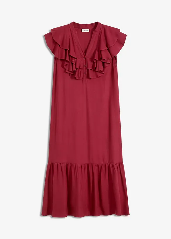 Midi jurk met volants van gestructureerde crêpe, bonprix