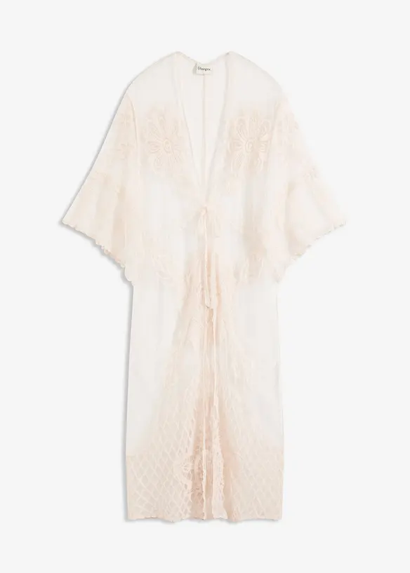 Transparante strandkimono met kant, bonprix