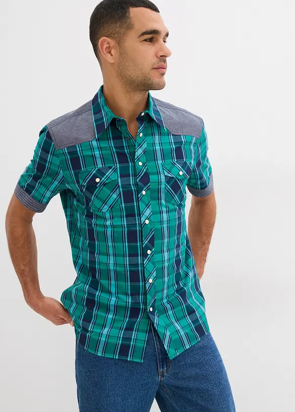 Overhemd met korte mouwen en denim details, bonprix