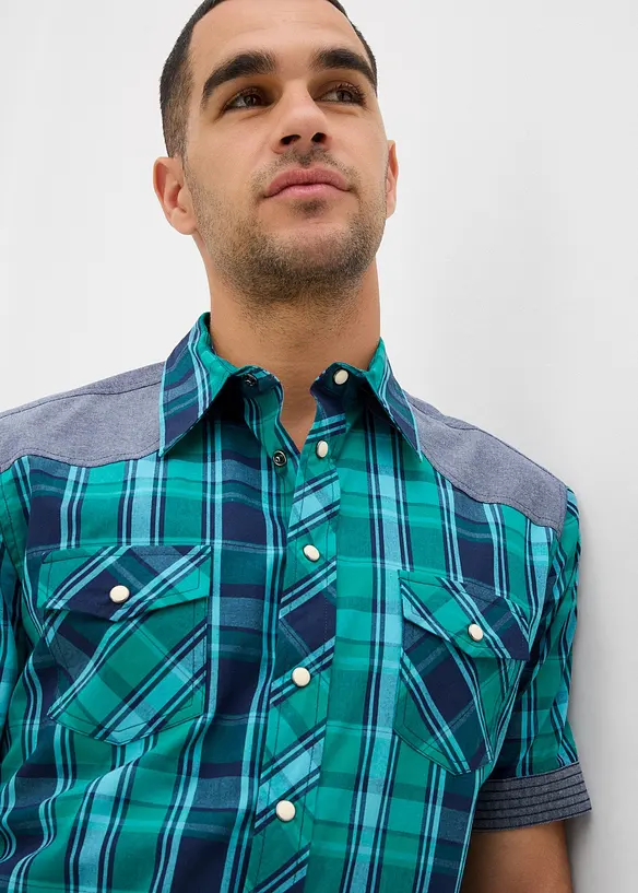 Overhemd met korte mouwen en denim details, bonprix
