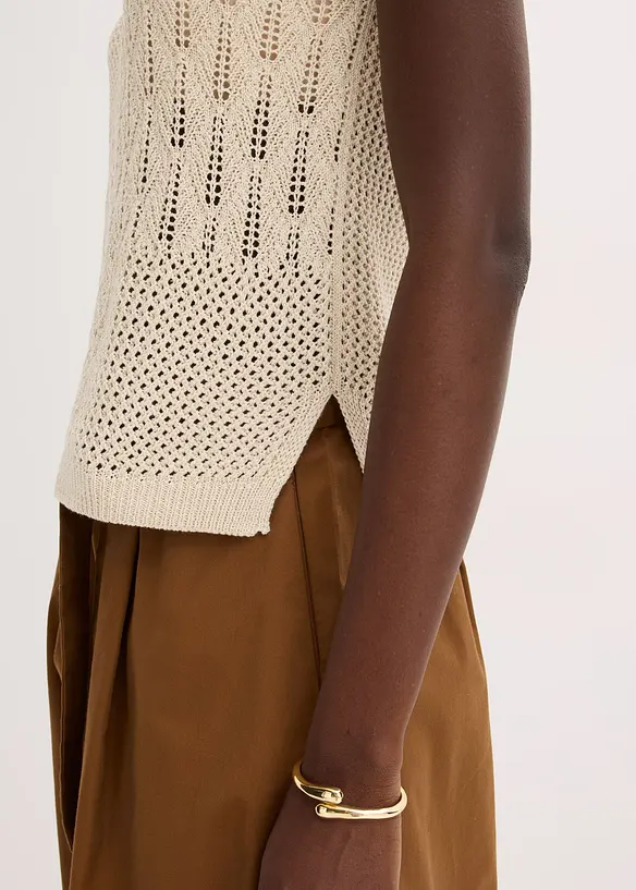 Gebreide ajour top met lurex, bonprix