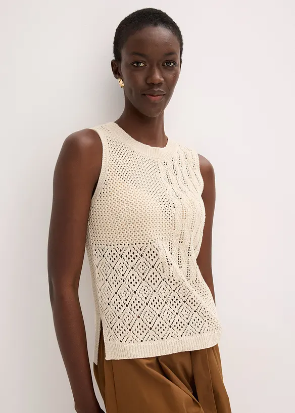 Gebreide ajour top met lurex, bonprix