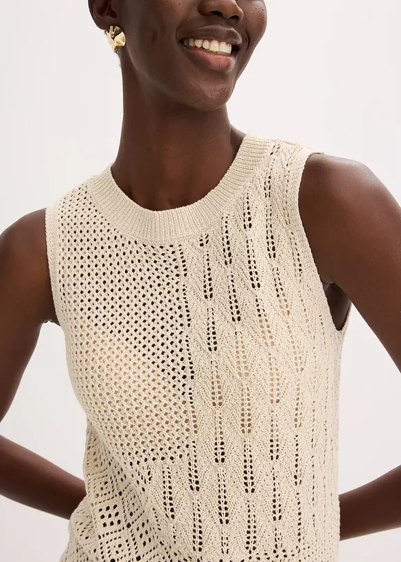 Gebreide ajour top met lurex, bonprix