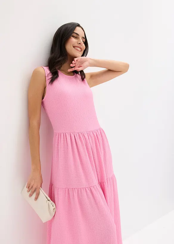 Midi-jurk van gestructureerde jersey met uitgesneden rug, bonprix
