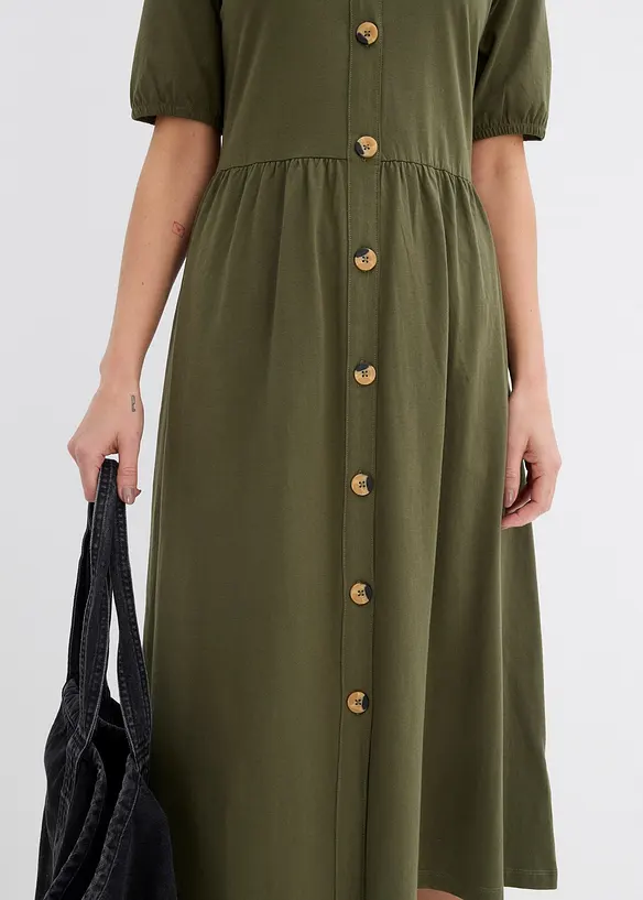 Katoenen midi jurk met knoopsluiting, bonprix