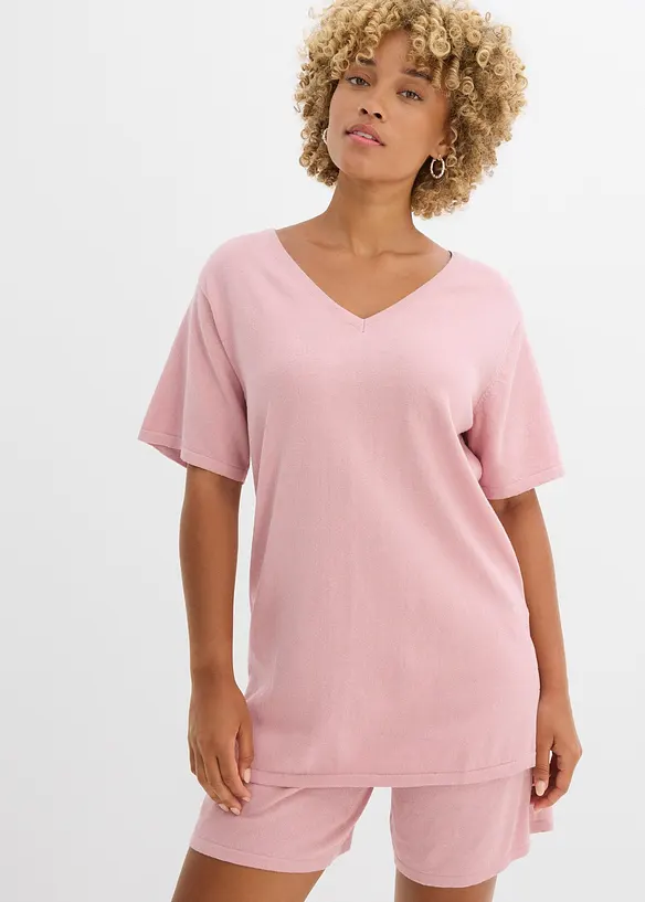 Gebreid shirt met linnen, bonprix