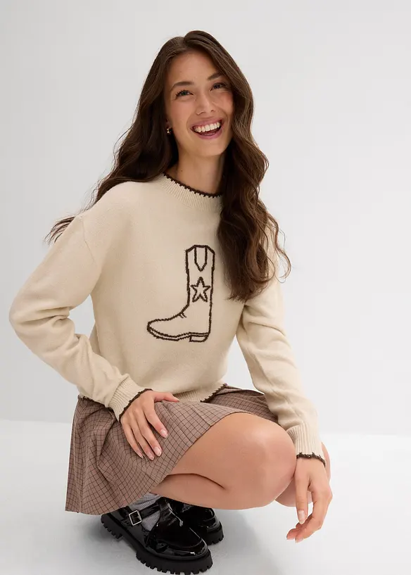 Fijn gebreide trui met oversized schouders, bonprix