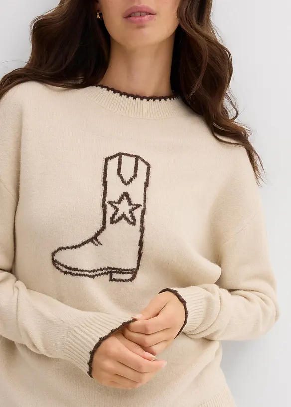 Fijn gebreide trui met oversized schouders, bonprix