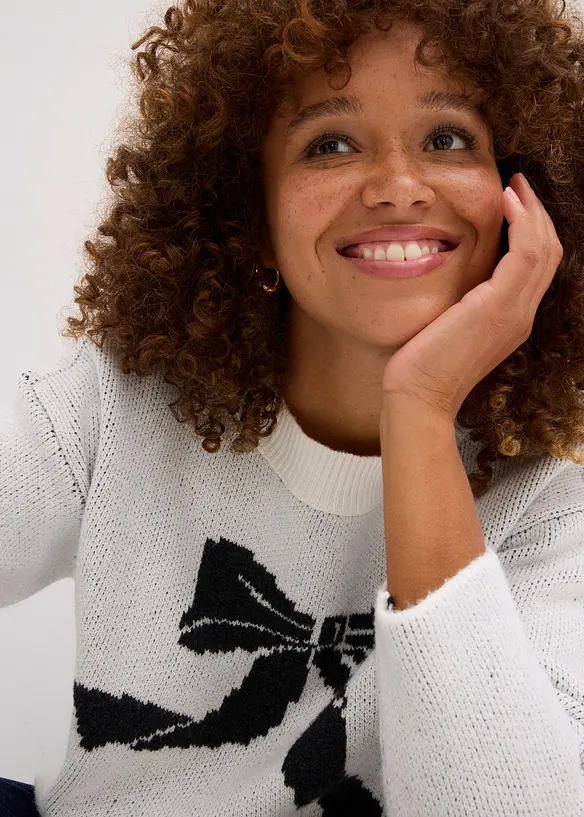 Fijngebreide trui met een strik, bonprix