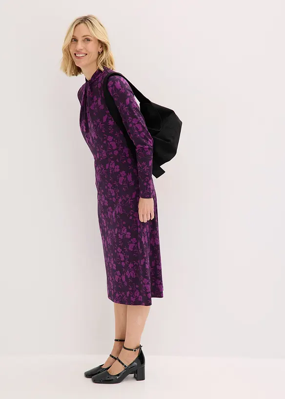 Midi jurk met opstaande kraag, bonprix