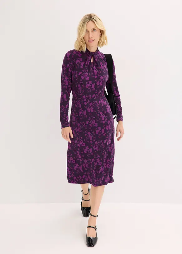 Midi jurk met opstaande kraag, bonprix