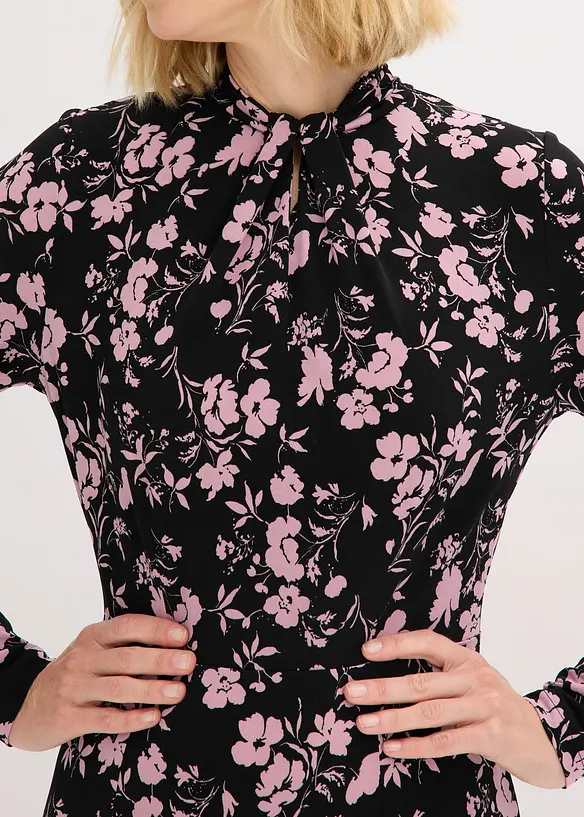 Midi jurk met opstaande kraag, bonprix