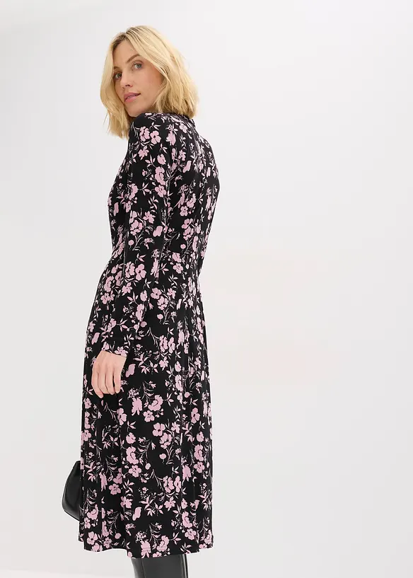 Midi jurk met opstaande kraag, bonprix