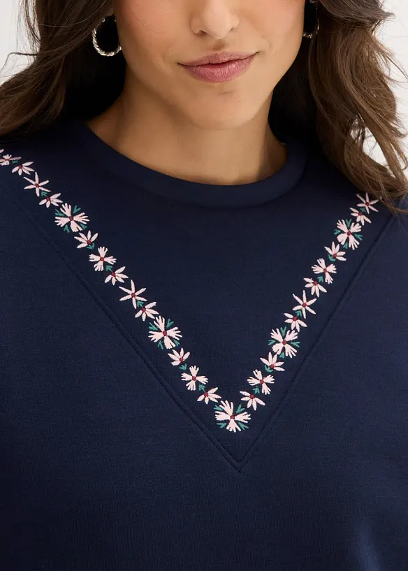 Sweater met borduursel van katoenmix, bonprix
