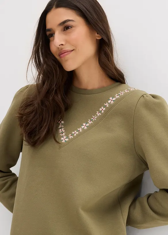 Sweater met borduursel van katoenmix, bonprix