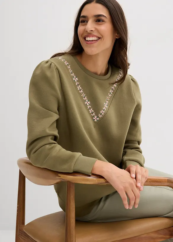 Sweater met borduursel van katoenmix, bonprix
