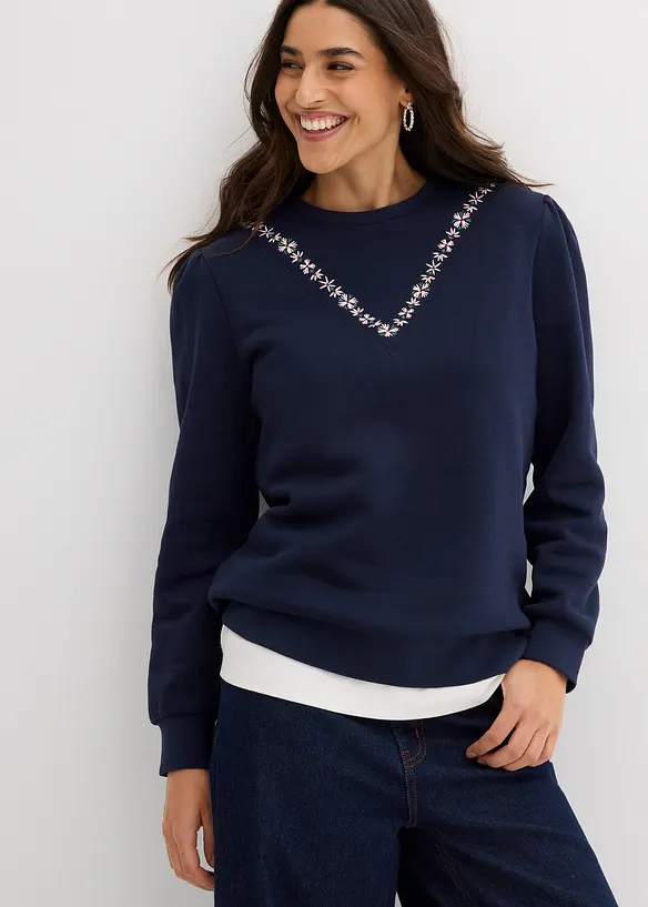 Sweater met borduursel van katoenmix, bonprix