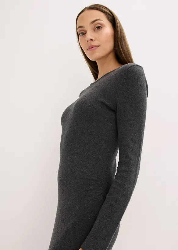 Midi-jurk met kasjmier en plooitjes aan de zijkant, bonprix
