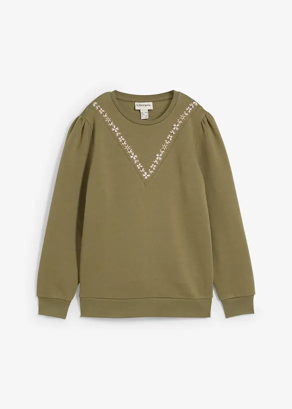 Sweater met borduursel van katoenmix, bonprix