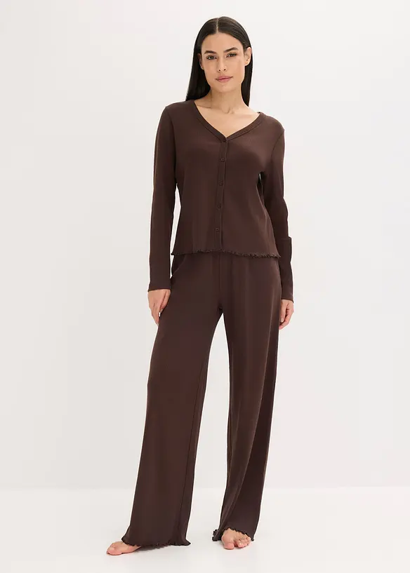 Geribde pyjama met knoopsluiting, bonprix