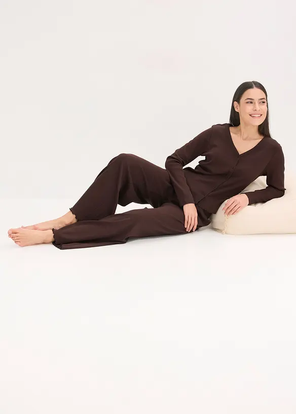 Geribde pyjama met knoopsluiting, bonprix