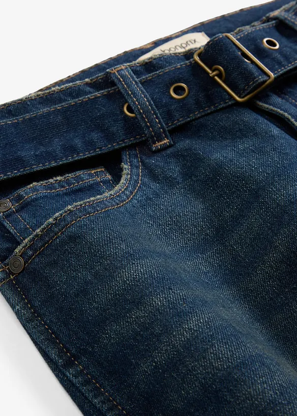 Barrel jeans mid waist met riem, bonprix