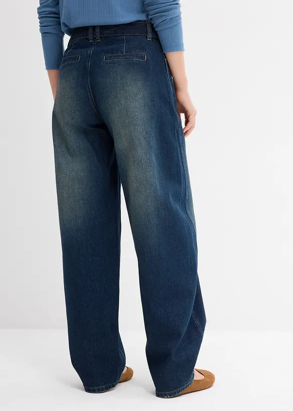 Barrel jeans mid waist met riem, bonprix