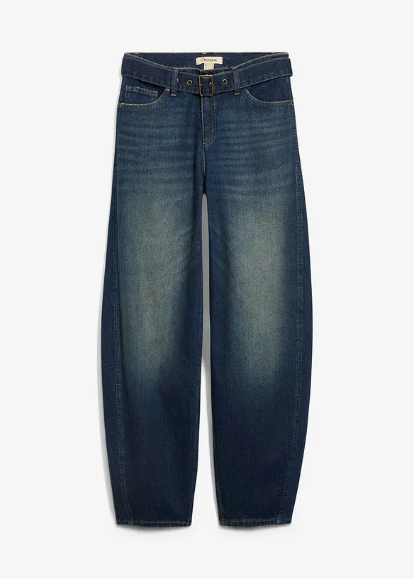 Barrel jeans mid waist met riem, bonprix