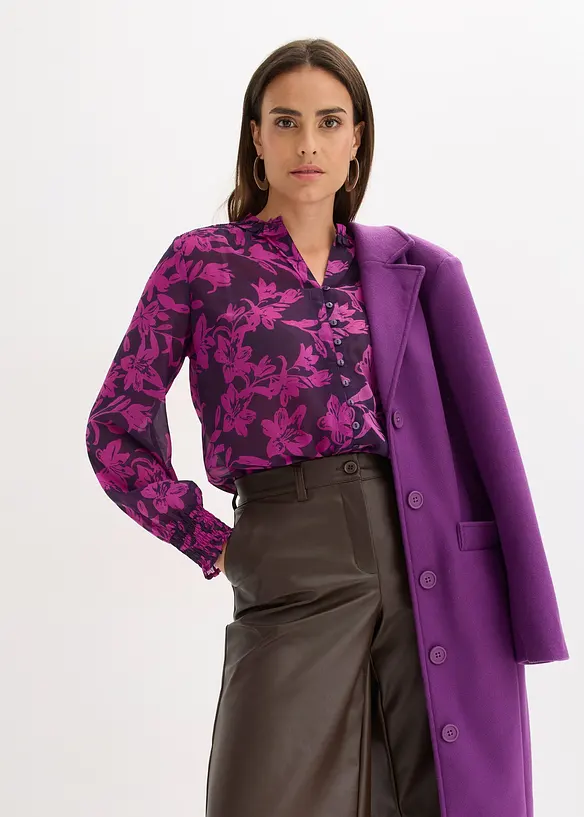 Chiffon blouse met smokwerk, bonprix