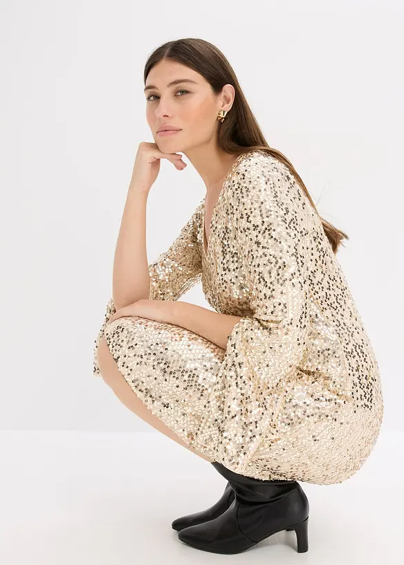 Paillettenjurk met trompetmouwen, bonprix