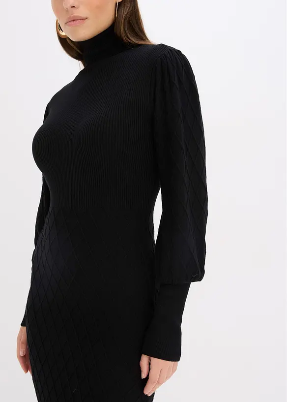 Gebreide jurk met col, bonprix
