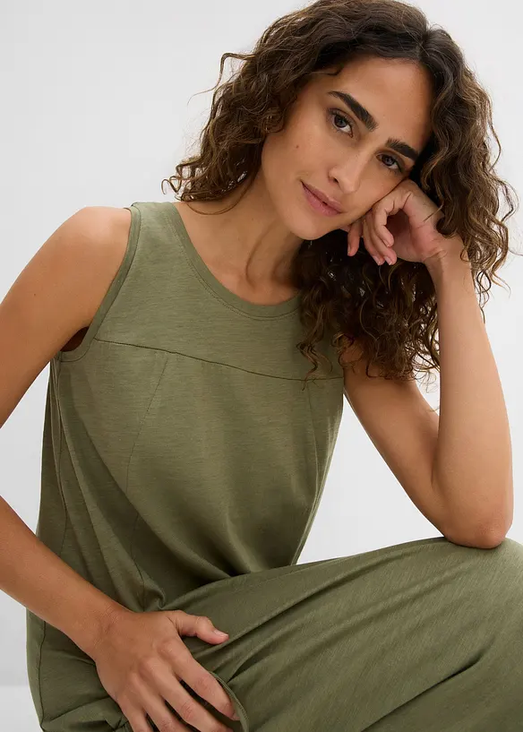 Knielange jurk van katoen-jersey met zakken, bonprix