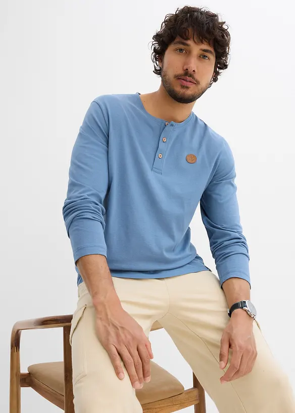 Henley shirt van biologisch katoen (set van 2), lange mouw, bonprix