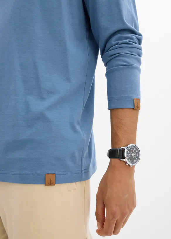 Henley shirt van biologisch katoen (set van 2), lange mouw, bonprix
