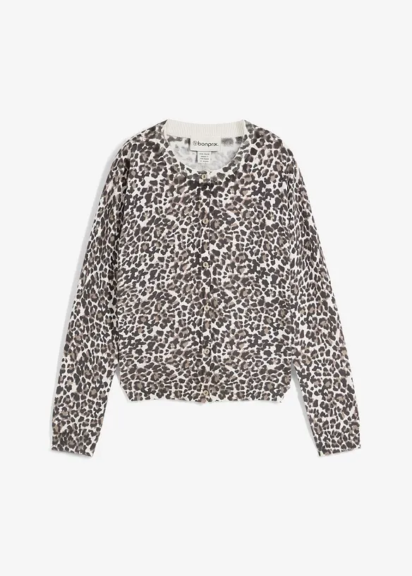Fijn gebreid vest met luipaardprint, bonprix