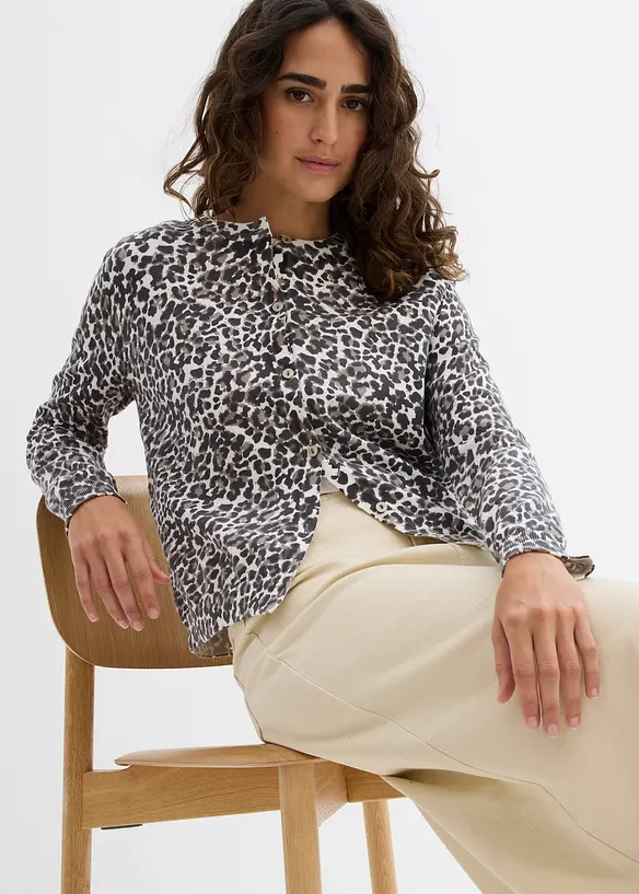 Fijn gebreid vest met luipaardprint, bonprix
