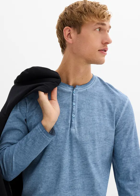 Henley shirt met lange mouwen in washed out look, bonprix
