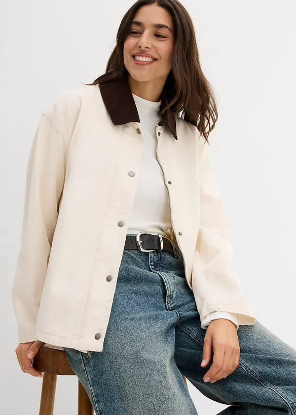 Twill jas met kraag van corduroy, bonprix
