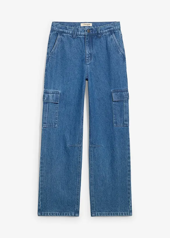 Loose fit cargo jeans met verstelbare band, straight, bonprix