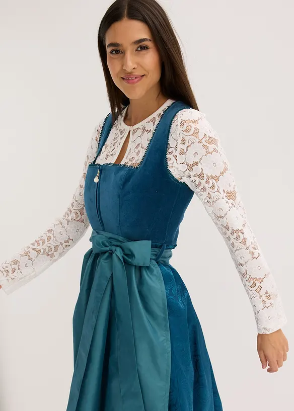 Midi dirndl met fluweel en schort (2-dlg. set), bonprix
