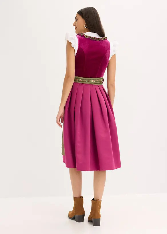 Midi dirndl met fluweel en schort (2-dlg. set), bonprix