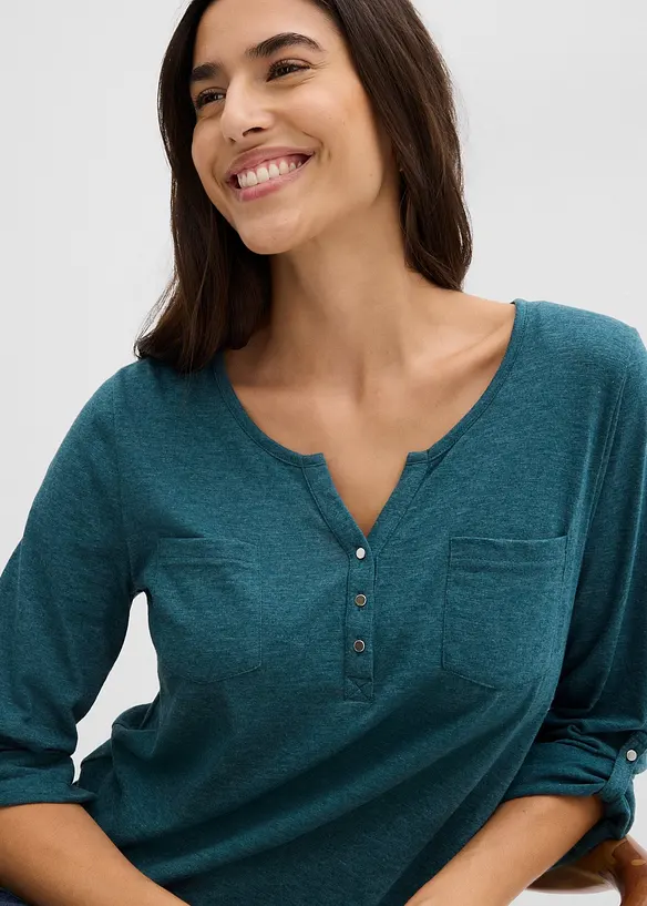 Katoenen Henley shirt met knoopsluiting, bonprix