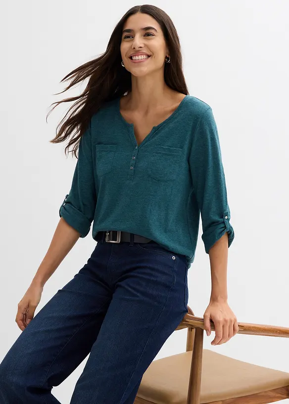 Katoenen Henley shirt met knoopsluiting, bonprix