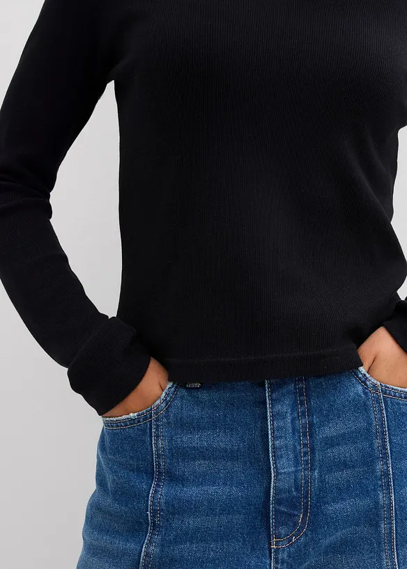 Kort geribd shirt met biologisch katoen, bonprix