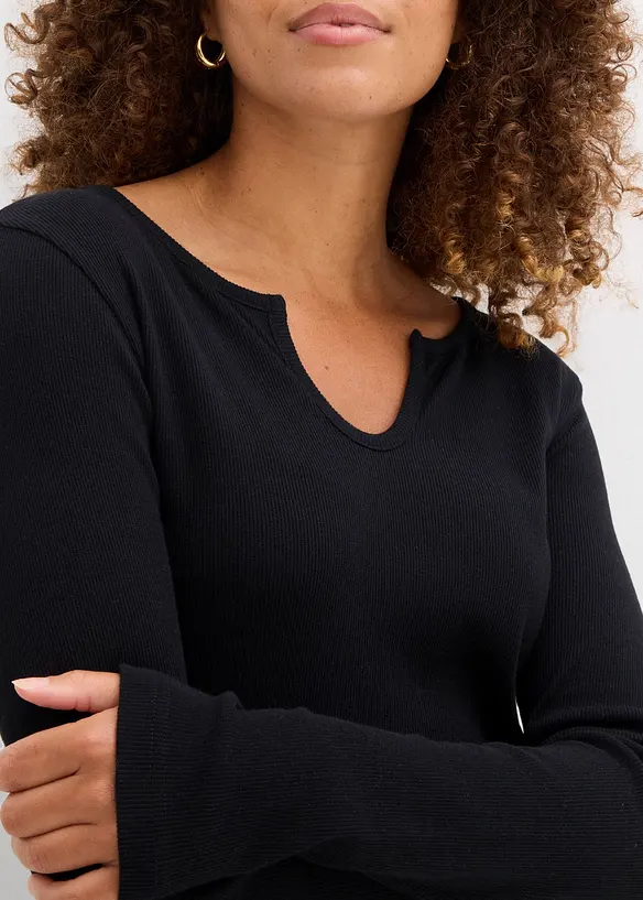 Kort geribd shirt met biologisch katoen, bonprix