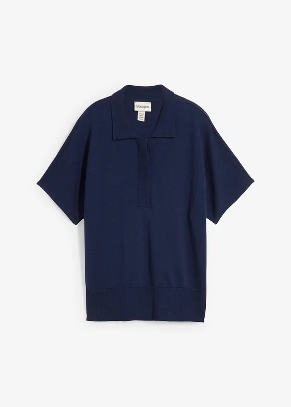 Fijn gebreide trui met zijde en een polokraag, bonprix